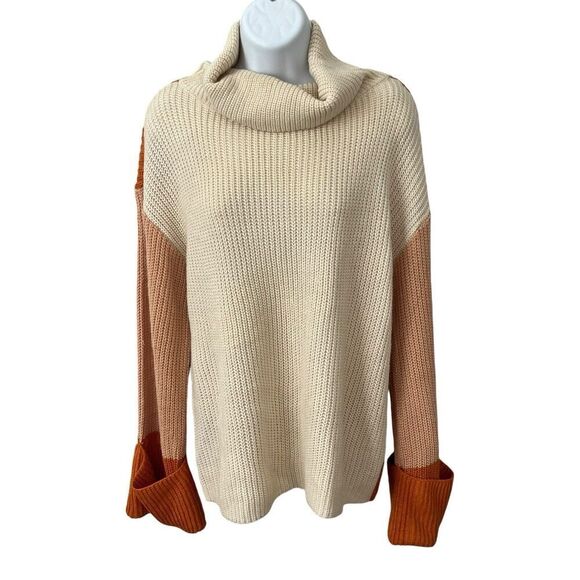 Simplee Women’s Pullover Sweater L Turtleneck Acrylic Knit Color Block Slouchy - Picture 8 of 12